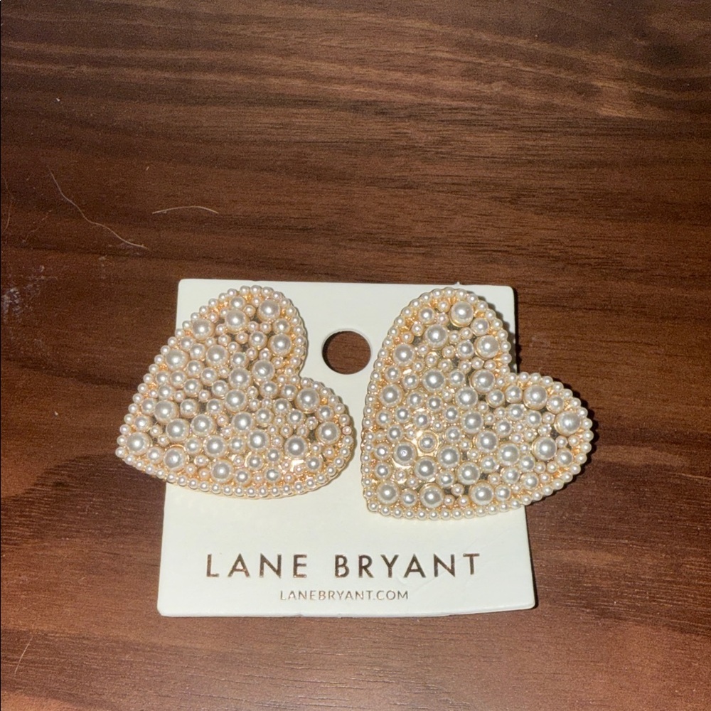 Lane Bryant Gold Heart Pearl Earrings